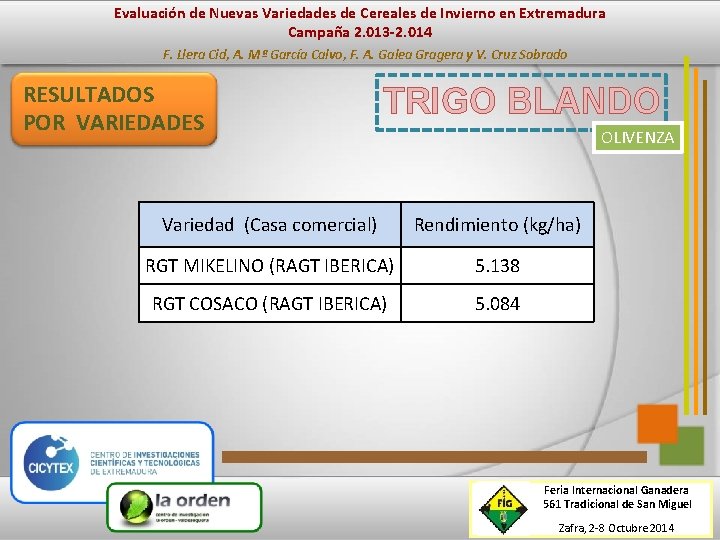 Evaluación de Nuevas Variedades de Cereales de Invierno en Extremadura Campaña 2. 013 -2.