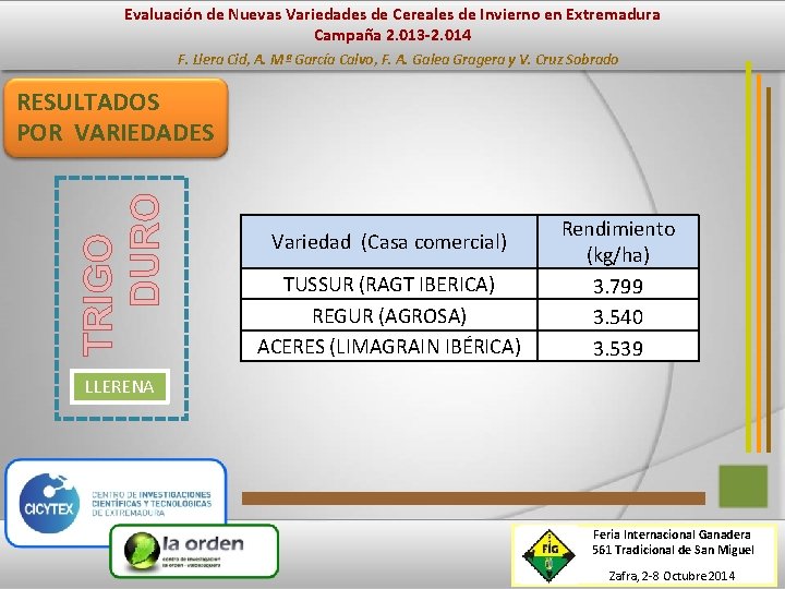 Evaluación de Nuevas Variedades de Cereales de Invierno en Extremadura Campaña 2. 013 -2.