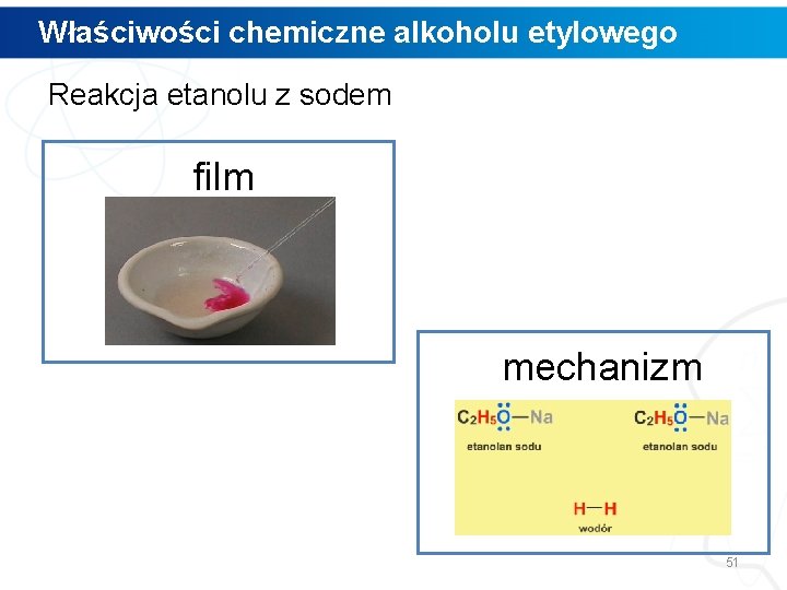 Właściwości chemiczne alkoholu etylowego Reakcja etanolu z sodem film mechanizm 51 