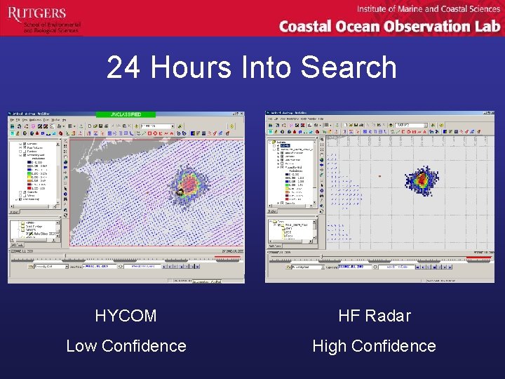 24 Hours Into Search HYCOM HF Radar Low Confidence High Confidence 