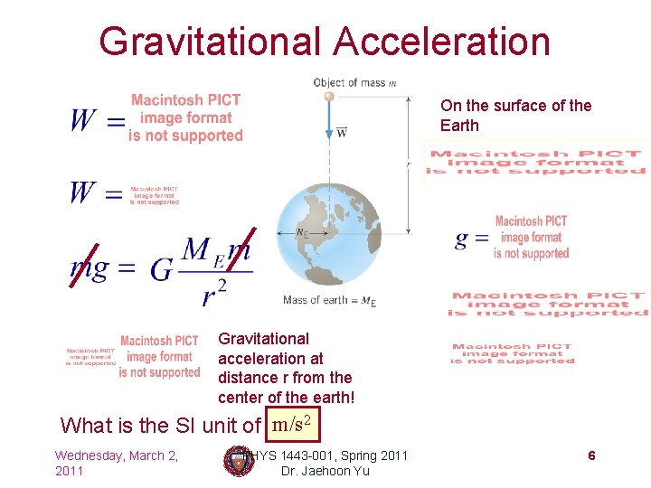 Gravitational Acceleration On the surface of the Earth Gravitational acceleration at distance r from