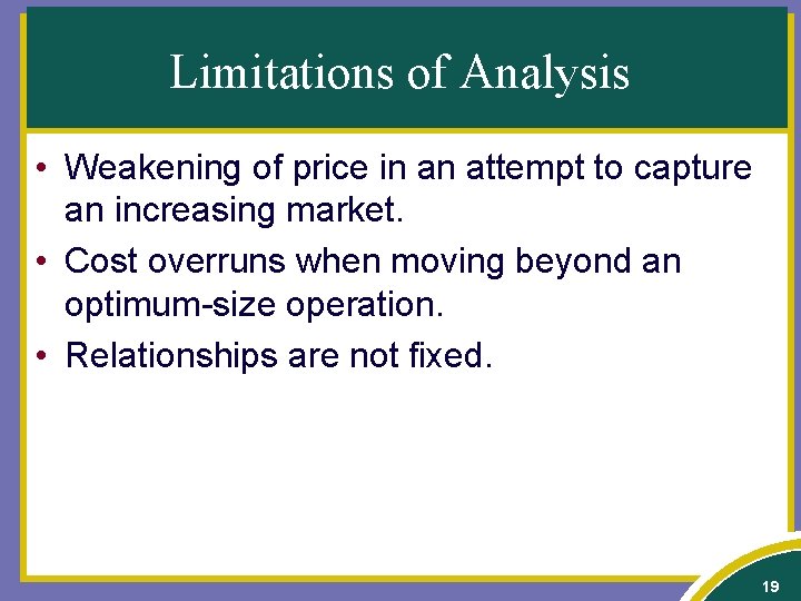 Limitations of Analysis • Weakening of price in an attempt to capture an increasing