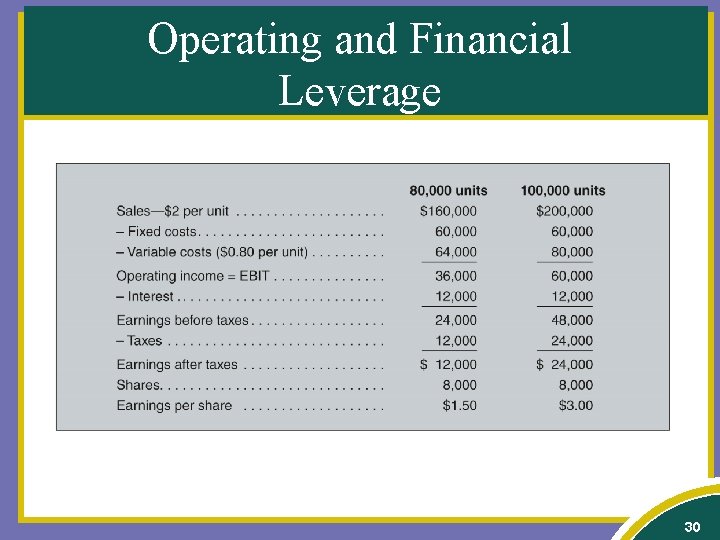 Operating and Financial Leverage 30 