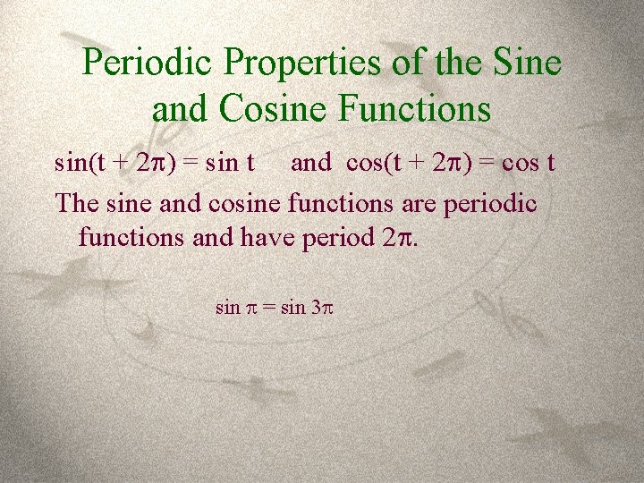 Periodic Properties of the Sine and Cosine Functions sin(t + 2 ) = sin