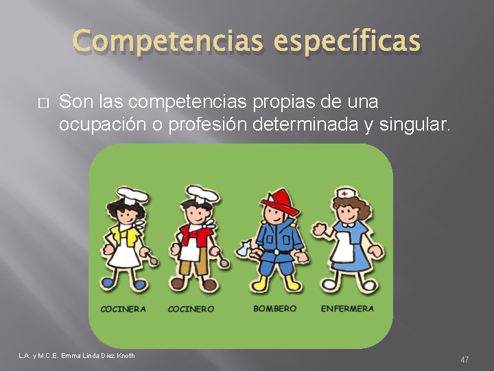 Competencias específicas � Son las competencias propias de una ocupación o profesión determinada y