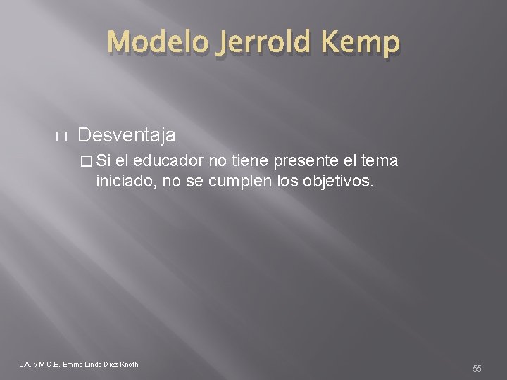 Modelo Jerrold Kemp � Desventaja � Si el educador no tiene presente el tema