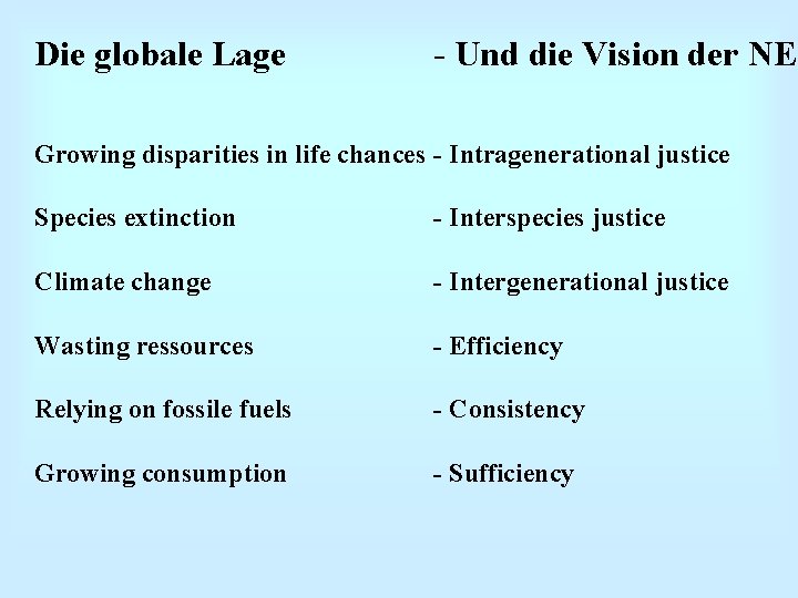 Die globale Lage - Und die Vision der NE Growing disparities in life chances