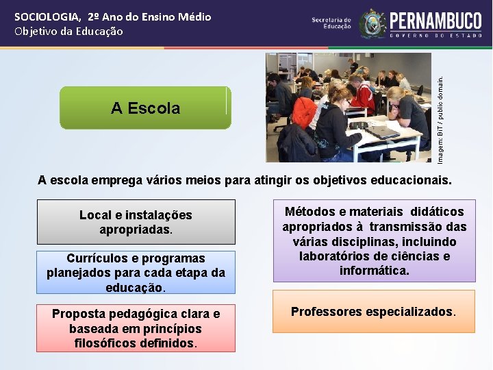 A Escola Imagem: Bi. T / public domain. SOCIOLOGIA, 2º Ano do Ensino Médio