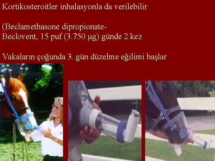 Kortikosteroitler inhalasyonla da verilebilir (Beclamethasone dipropionate Beclovent, 15 puf (3. 750 µg) günde 2