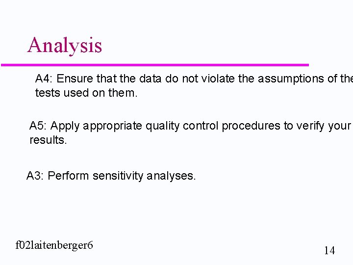 Analysis A 4: Ensure that the data do not violate the assumptions of the