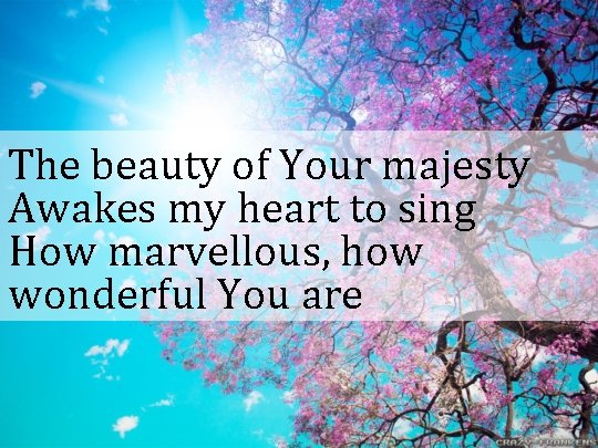 The beauty of Your majesty Awakes my heart to sing How marvellous, how wonderful