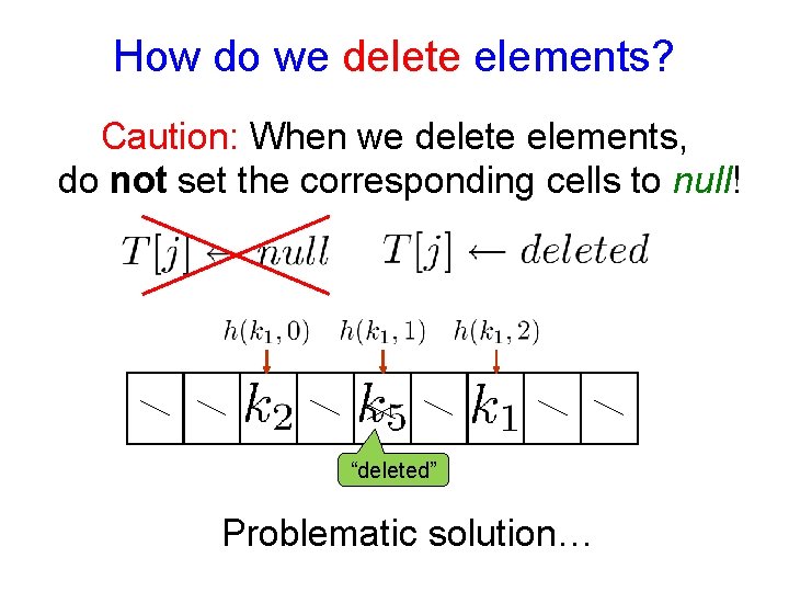 How do we delete elements? Caution: When we delete elements, do not set the