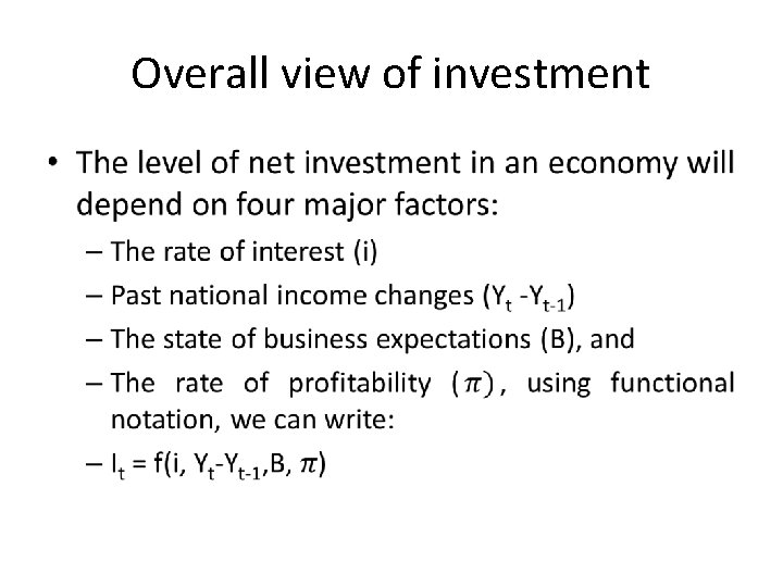 Overall view of investment • 