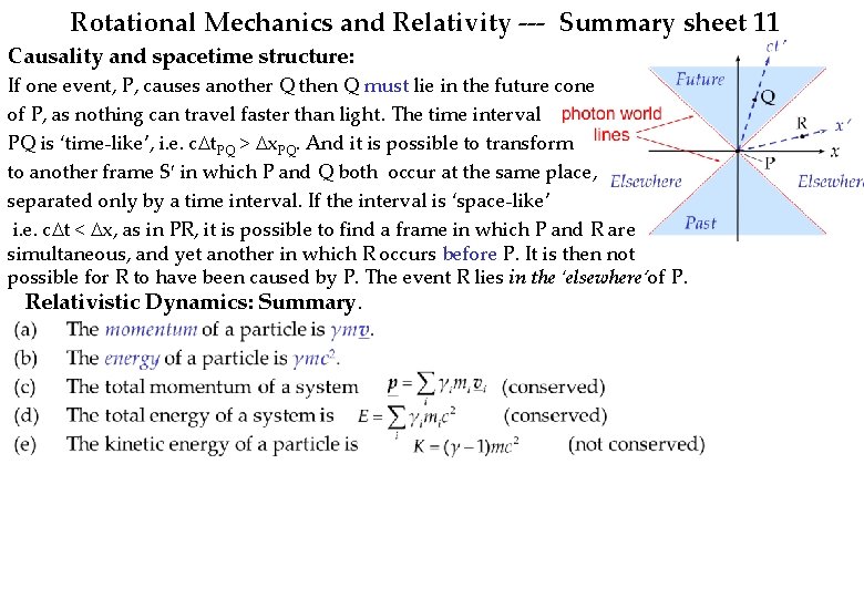 Rotational Mechanics and Relativity --- Summary sheet 11 Causality and spacetime structure: If one