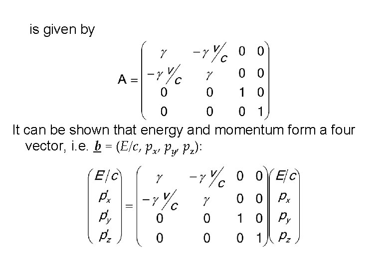 is given by It can be shown that energy and momentum form a four