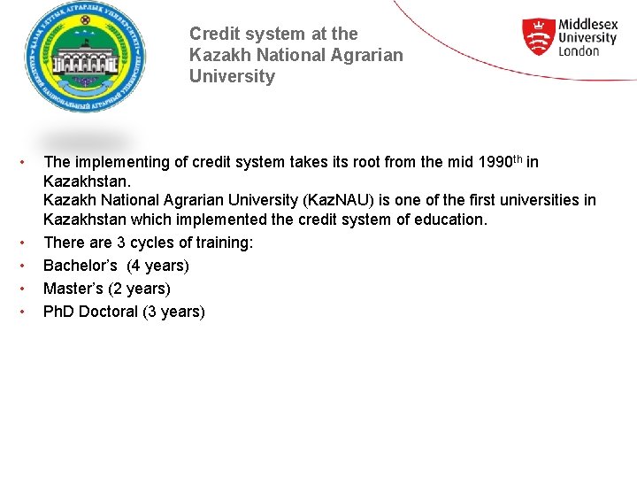 Credit system at the Kazakh National Agrarian University • The implementing of credit system