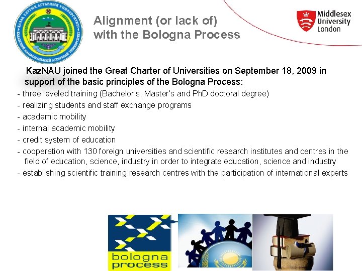 Alignment (or lack of) with the Bologna Process Kaz. NAU joined the Great Charter