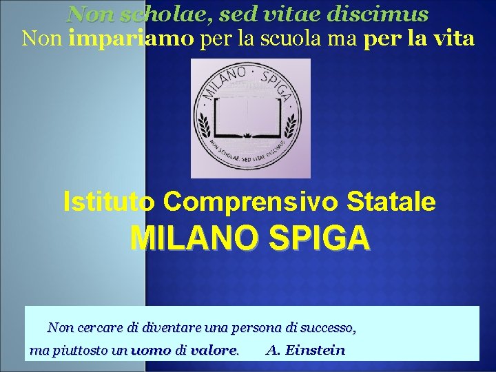 Non scholae, sed vitae discimus Non impariamo per la scuola ma per la vita Non scholae, sed vitae discimus Non impariamo per la scuola ma per la vita