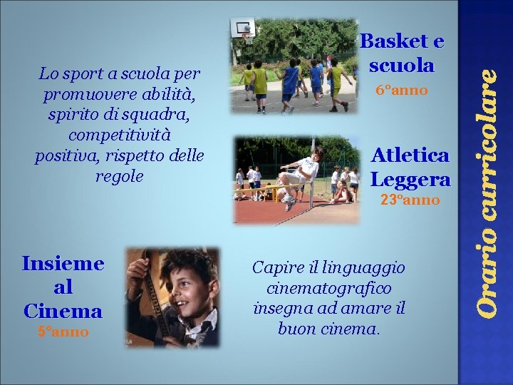 6°anno Atletica Leggera 23°anno Insieme al Cinema 5°anno Capire il linguaggio cinematografico insegna ad 6°anno Atletica Leggera 23°anno Insieme al Cinema 5°anno Capire il linguaggio cinematografico insegna ad