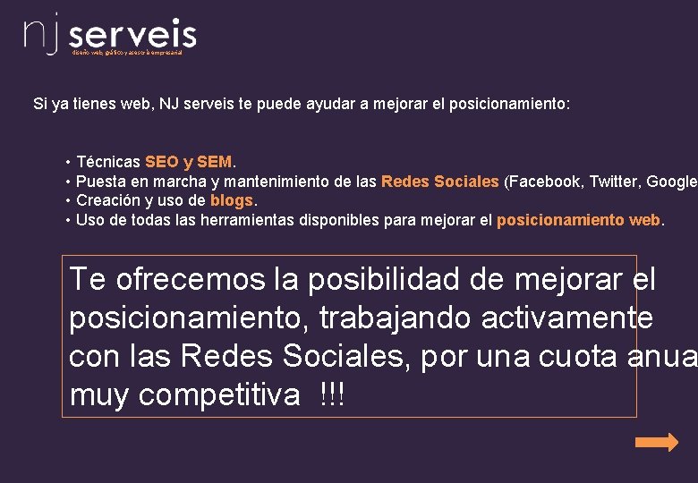 diseño web, gráfico y asesoría empresarial Si ya tienes web, NJ serveis te puede