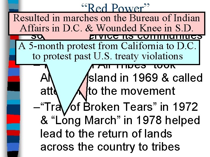 “Red Power” Resulted in marches on the Bureau of Indian ■ The American Indian