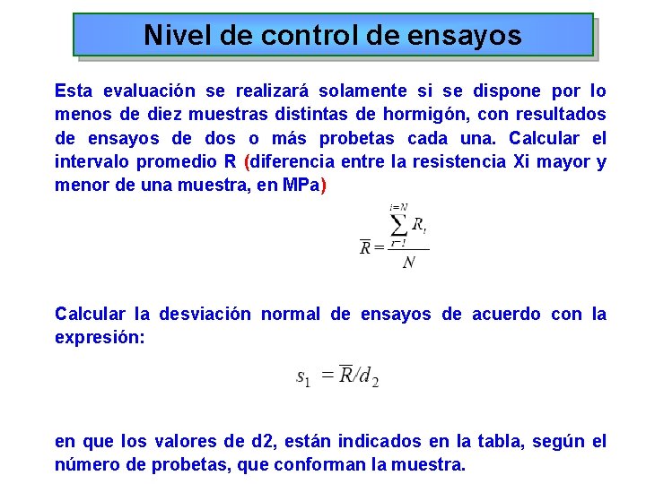 Nivel de control de ensayos Esta evaluación se realizará solamente si se dispone por