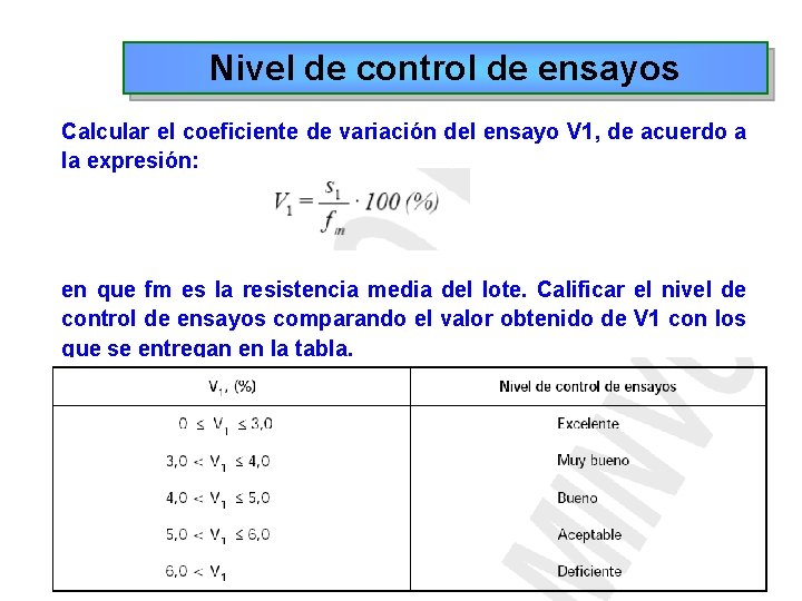 Nivel de control de ensayos Calcular el coeficiente de variación del ensayo V 1,