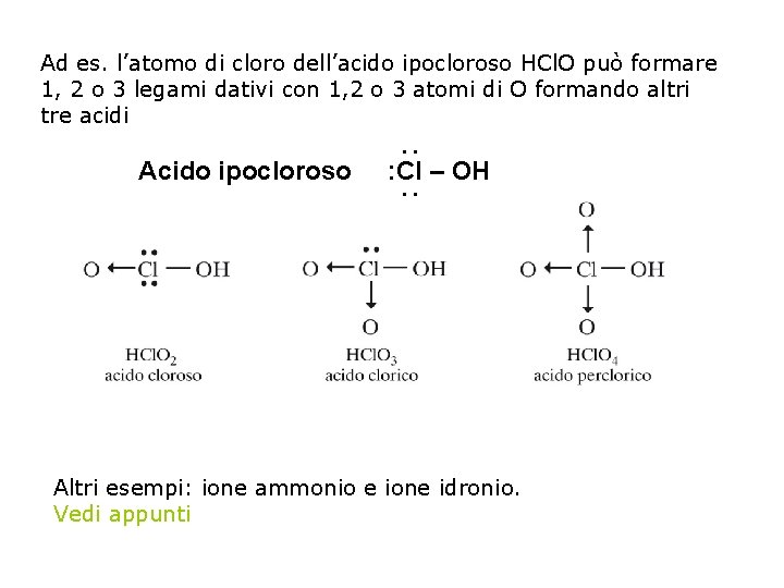 Ad es. l’atomo di cloro dell’acido ipocloroso HCl. O può formare 1, 2 o