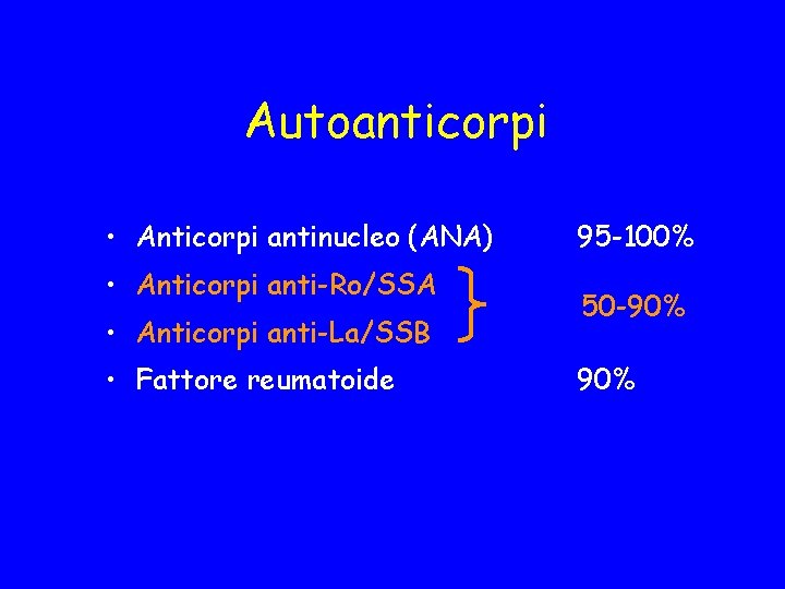 Autoanticorpi • Anticorpi antinucleo (ANA) • Anticorpi anti-Ro/SSA • Anticorpi anti-La/SSB • Fattore reumatoide