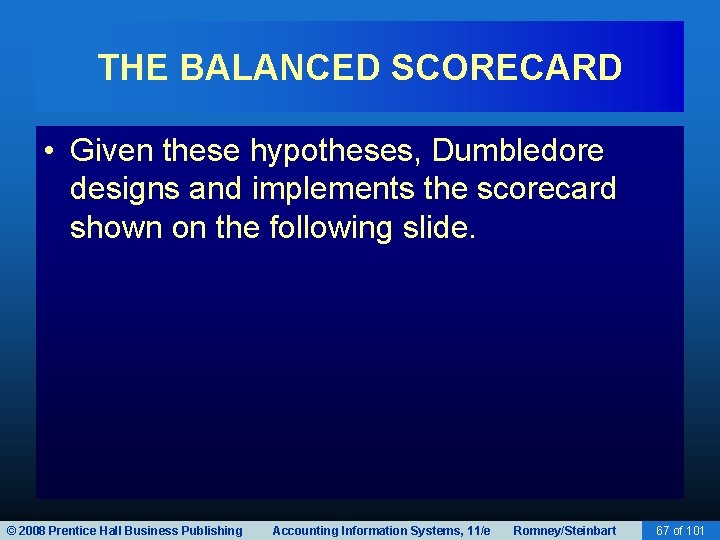 THE BALANCED SCORECARD • Given these hypotheses, Dumbledore designs and implements the scorecard shown