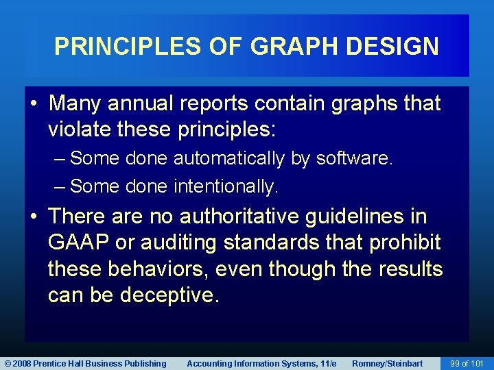 PRINCIPLES OF GRAPH DESIGN • Many annual reports contain graphs that violate these principles: