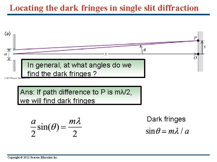 Locating the dark fringes in single slit diffraction In general, at what angles do