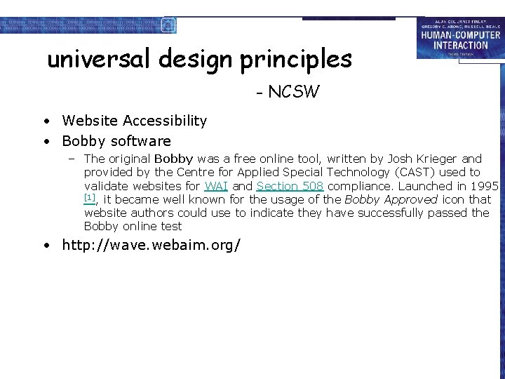 universal design principles - NCSW • Website Accessibility • Bobby software – The original