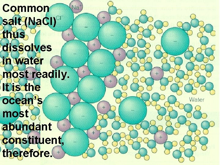 Common salt (Na. Cl) thus dissolves in water most readily. It is the ocean’s