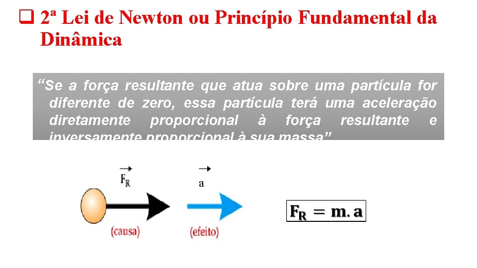 q 2ª Lei de Newton ou Princípio Fundamental da Dinâmica “Se a força resultante