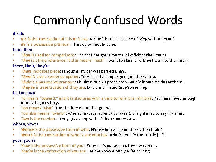 Commonly Confused Words it’s its • It’s is the contraction of it is or