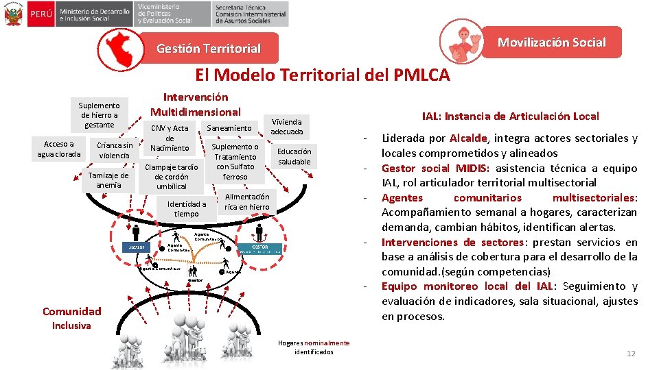 Movilización Social Gestión Territorial El Modelo Territorial del PMLCA Suplemento de hierro a gestante