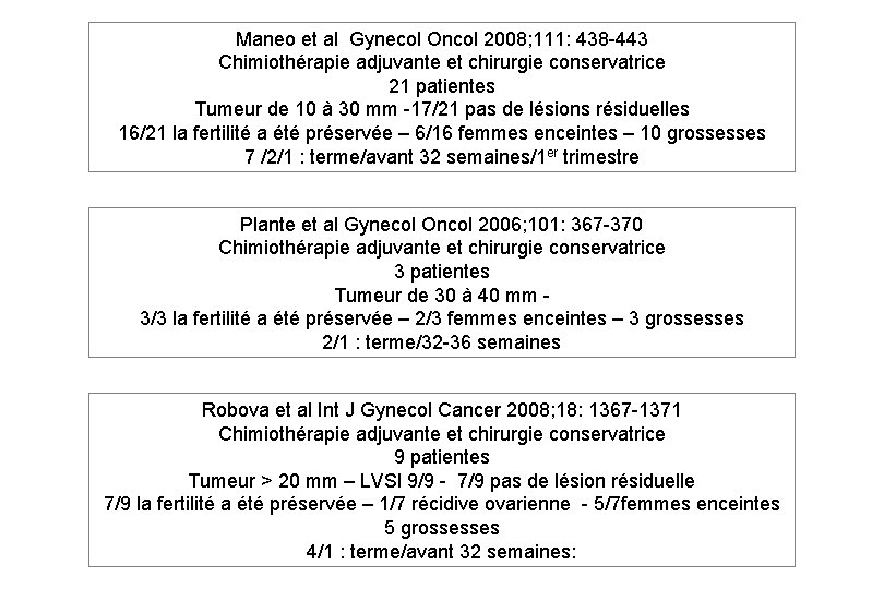 Maneo et al Gynecol Oncol 2008; 111: 438 -443 Chimiothérapie adjuvante et chirurgie conservatrice