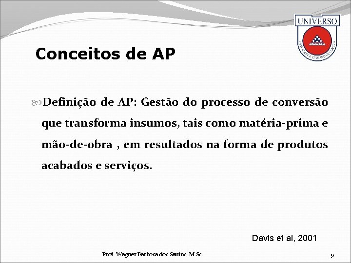 Conceitos de AP Definição de AP: Gestão do processo de conversão que transforma insumos,