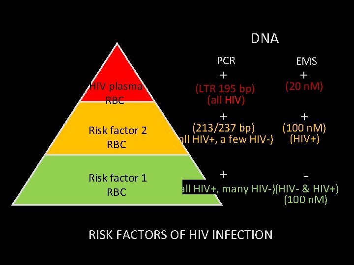 DNA HIV plasma RBC Risk factor 2 RBC Risk factor 1 RBC PCR EMS