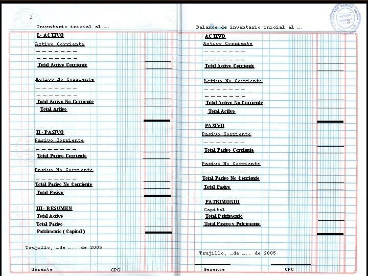 4 5 Inventario inicial al …. Inventario Balance de inventario inicial al …. I.