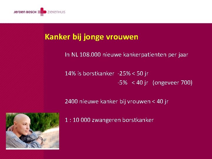 Kanker bij jonge vrouwen In NL 108. 000 nieuwe kankerpatienten per jaar 14% is