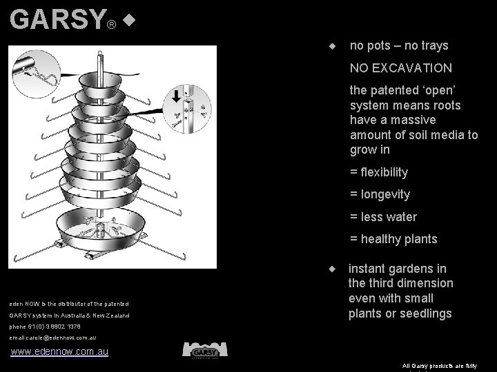 GARSY® w w no pots – no trays NO EXCAVATION the patented ‘open’ system