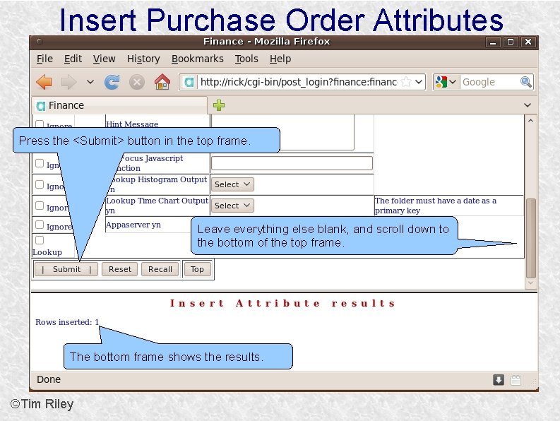 Insert Purchase Order Attributes Press the <Submit> button in the top frame. Leave everything