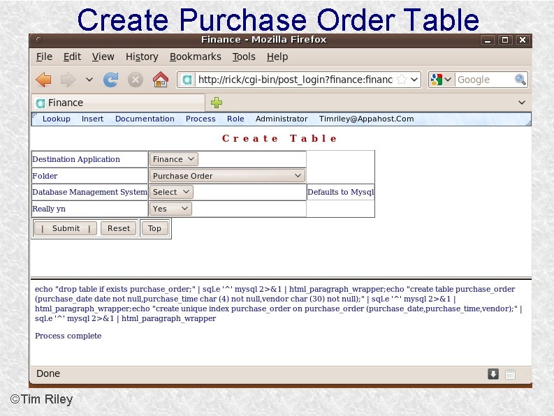 Create Purchase Order Table ©Tim Riley 