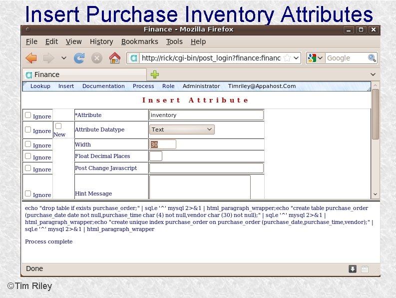 Insert Purchase Inventory Attributes ©Tim Riley 