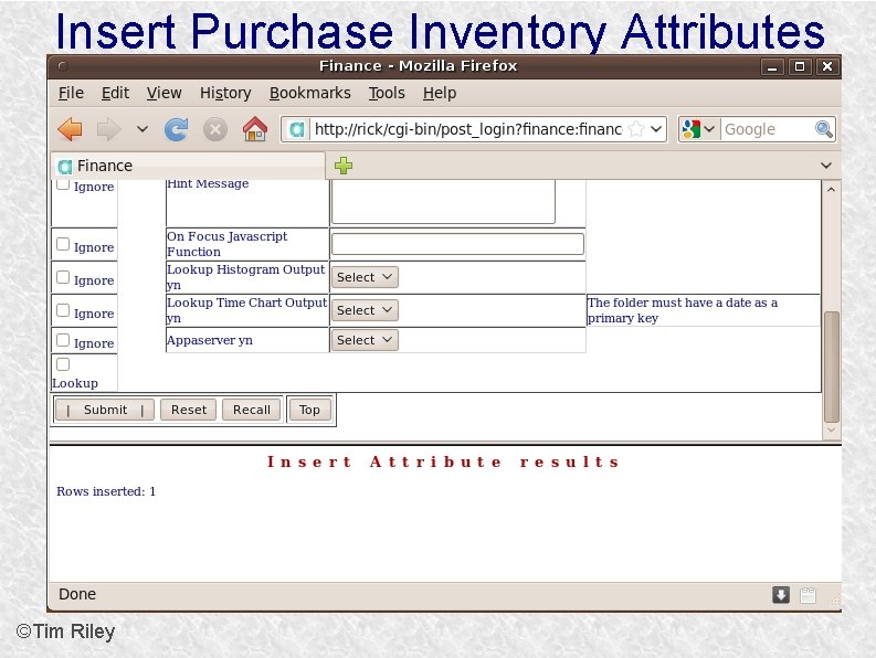 Insert Purchase Inventory Attributes ©Tim Riley 