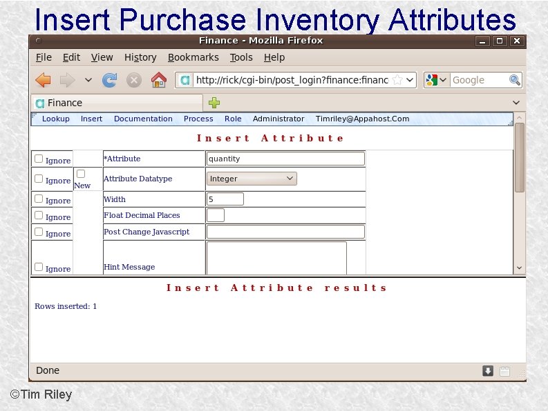 Insert Purchase Inventory Attributes ©Tim Riley 