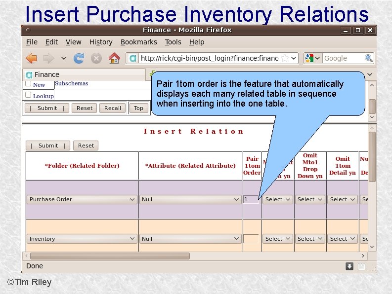 Insert Purchase Inventory Relations Pair 1 tom order is the feature that automatically displays