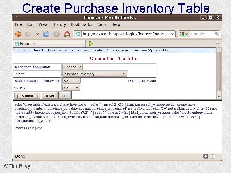 Create Purchase Inventory Table ©Tim Riley 